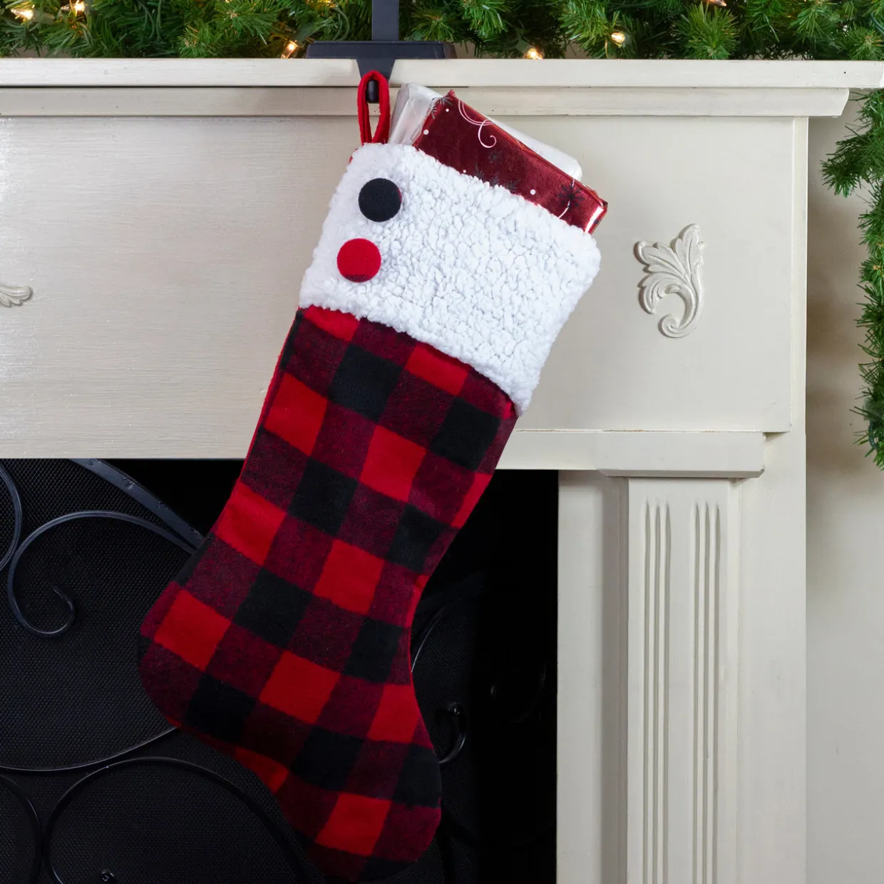 23" Black and Red Rustic Buffalo Plaid Christmas Stocking