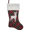 20" Black and Red Tartan Reindeer Christmas Stocking with Cuff