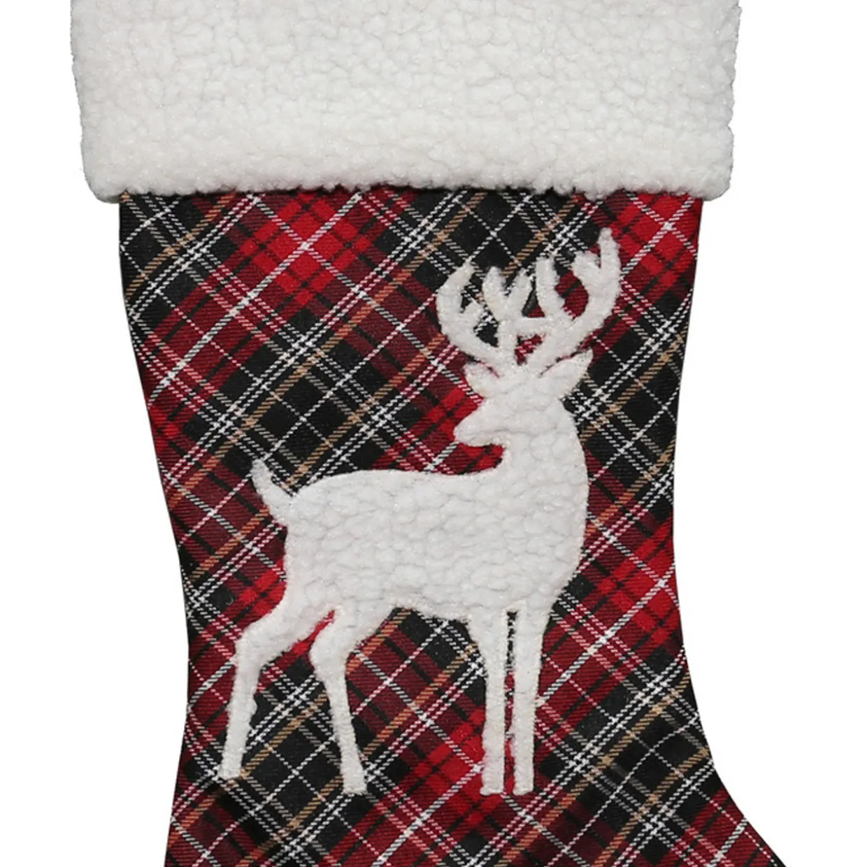 20" Black and Red Tartan Reindeer Christmas Stocking with Cuff