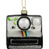 3" Black and Silver Retro Instant Camera Glass Christmas Ornament