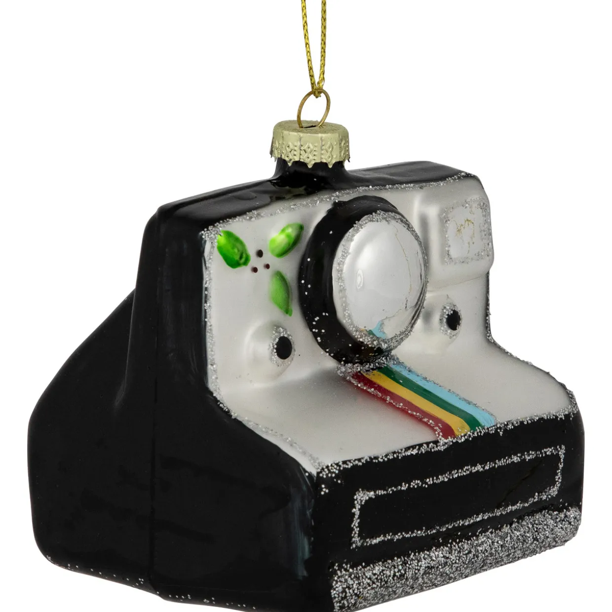 3" Black and Silver Retro Instant Camera Glass Christmas Ornament
