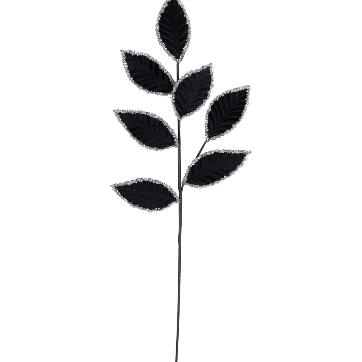 26" Black and Silver Sequin Leaves Christmas Spray