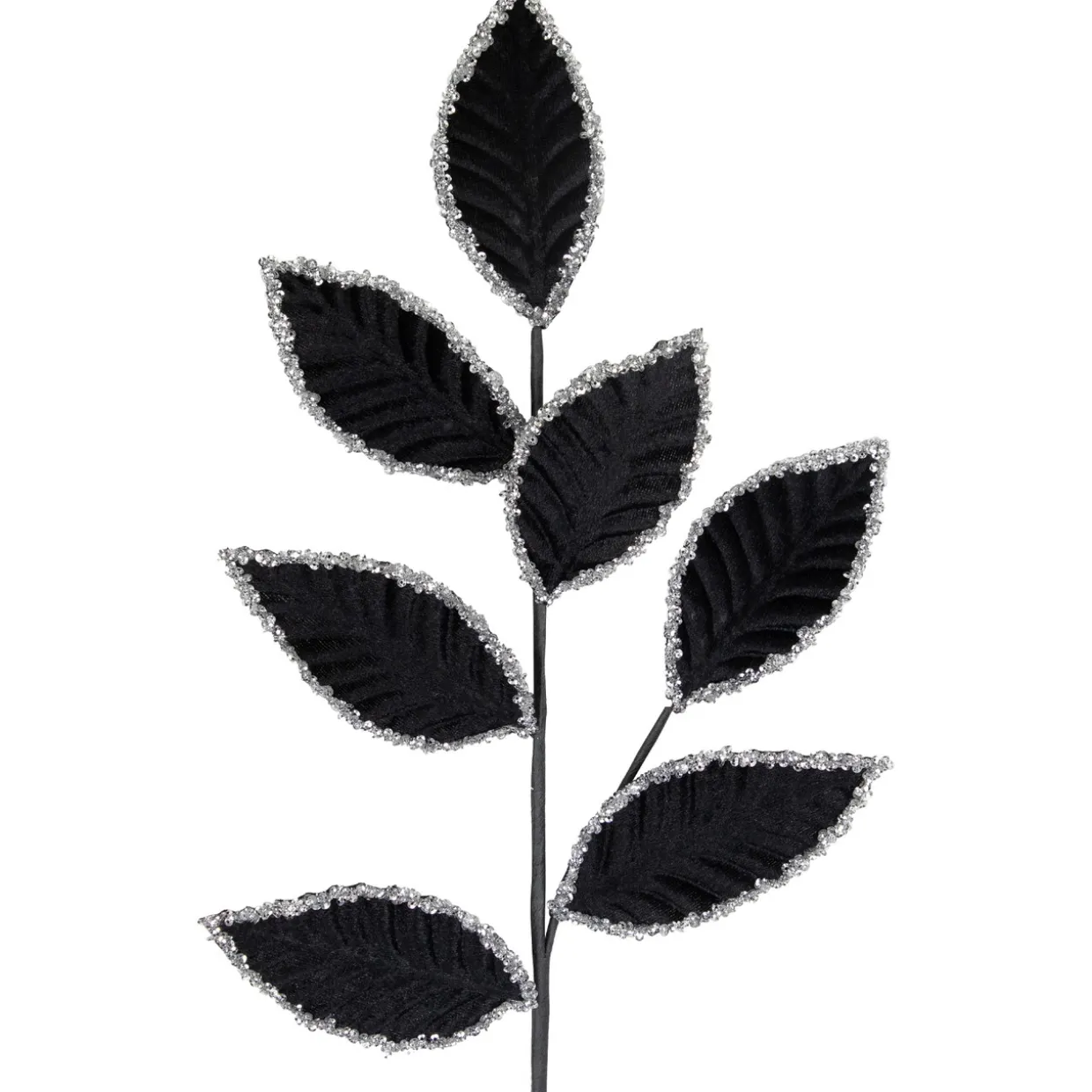 26" Black and Silver Sequin Leaves Christmas Spray