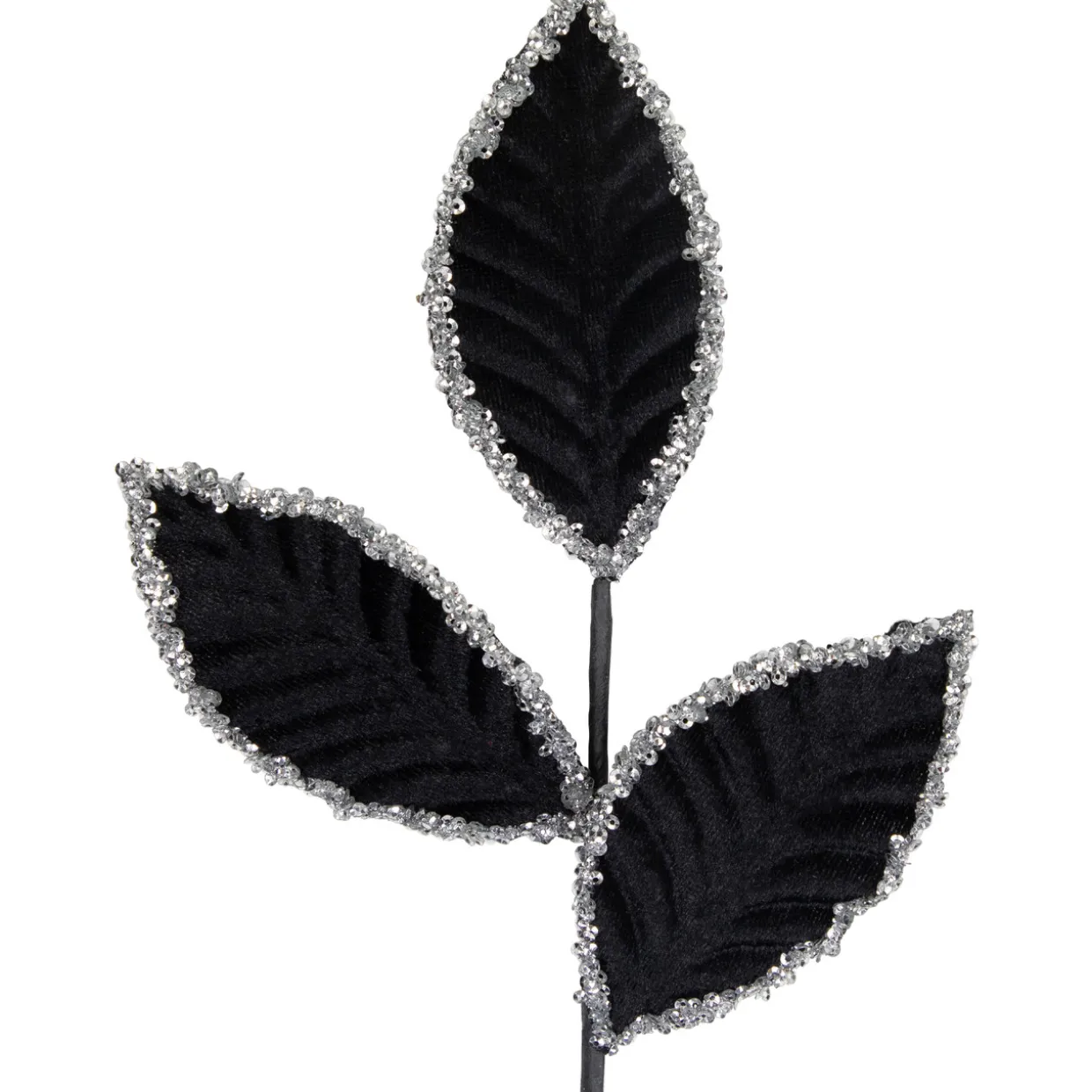 26" Black and Silver Sequin Leaves Christmas Spray