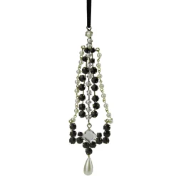 7" Black and White Artificial Pearl Dangle Christmas Pendant Ornament