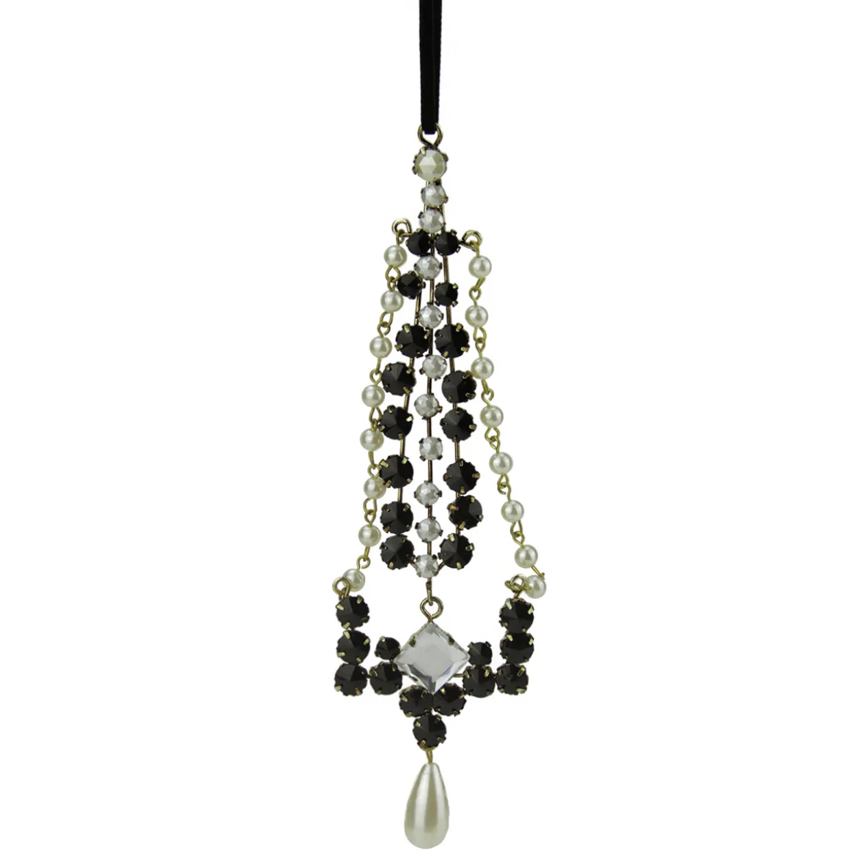7" Black and White Artificial Pearl Dangle Christmas Pendant Ornament