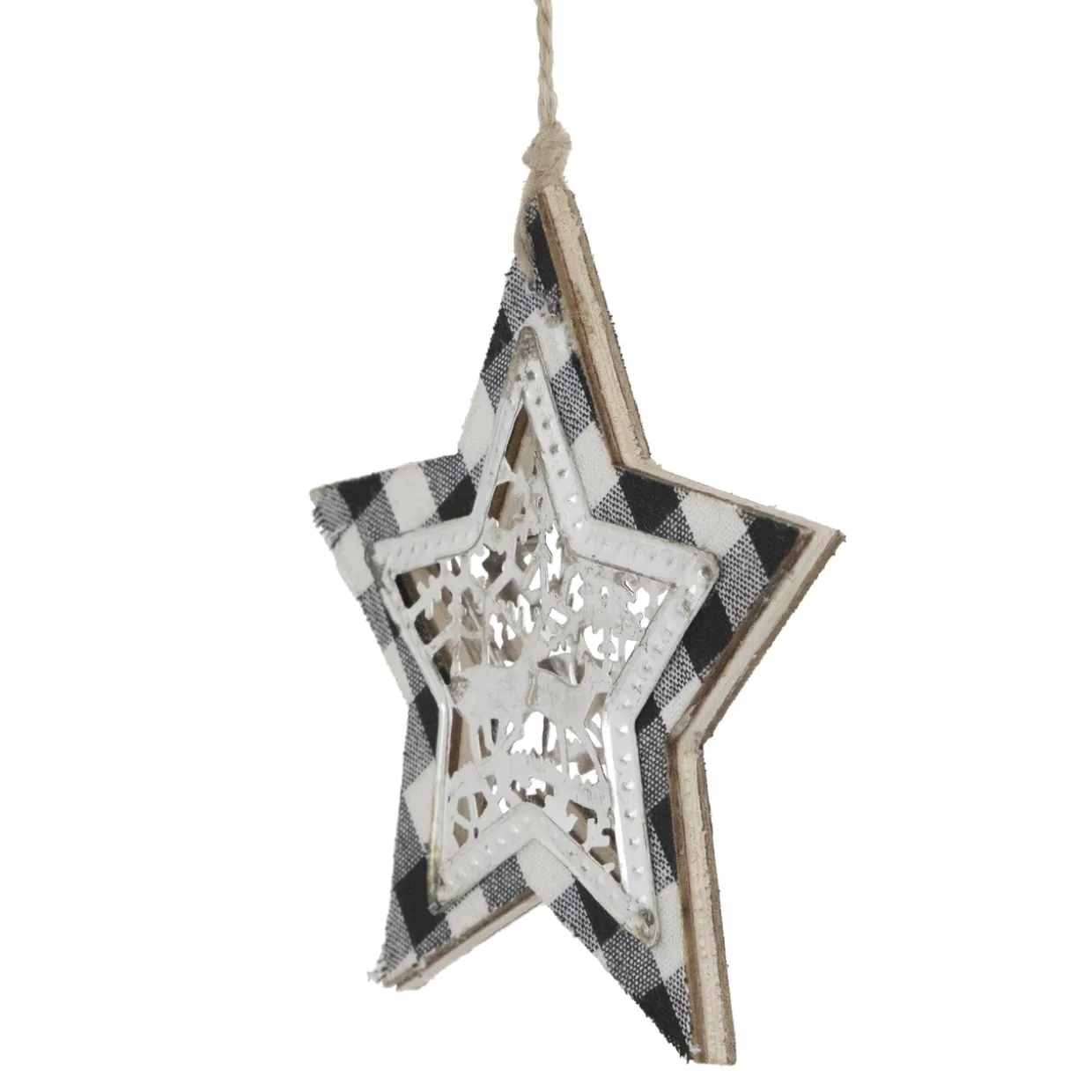 5" Black and White Buffalo Plaid Star with Reindeer Christmas Ornament