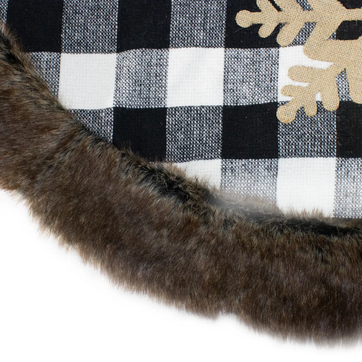 48" Black and White Buffalo Plaid Christmas Tree Skirt with Burlap Snowflake