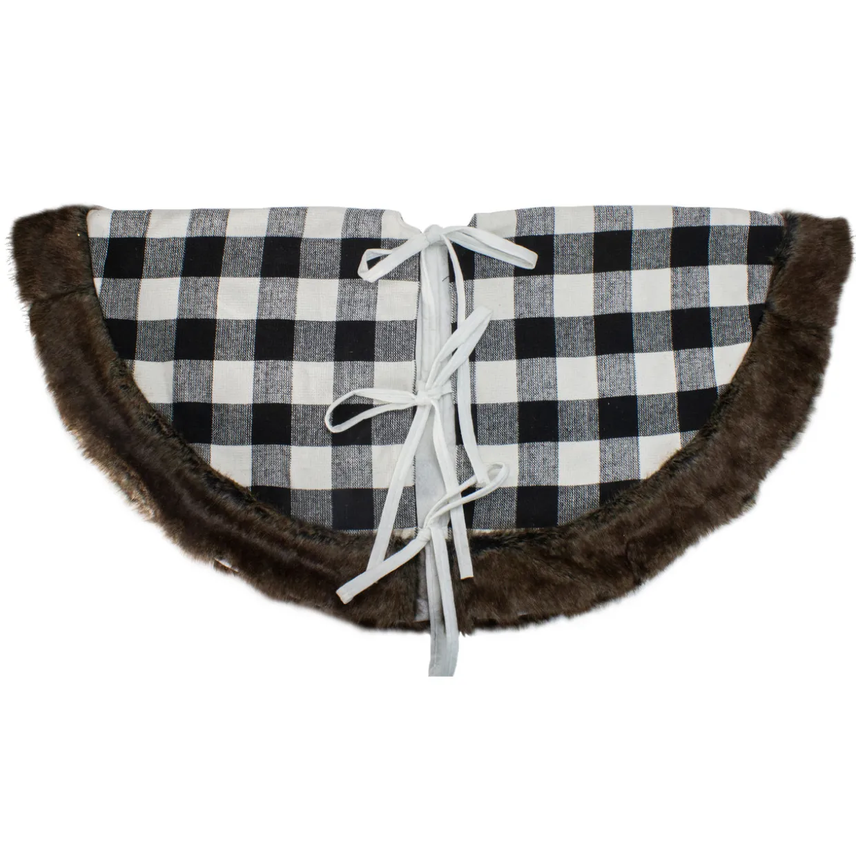 48" Black and White Buffalo Plaid Christmas Tree Skirt with Burlap Snowflake
