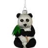 4" Black and White Glittered Panda Glass Christmas Hanging Ornament