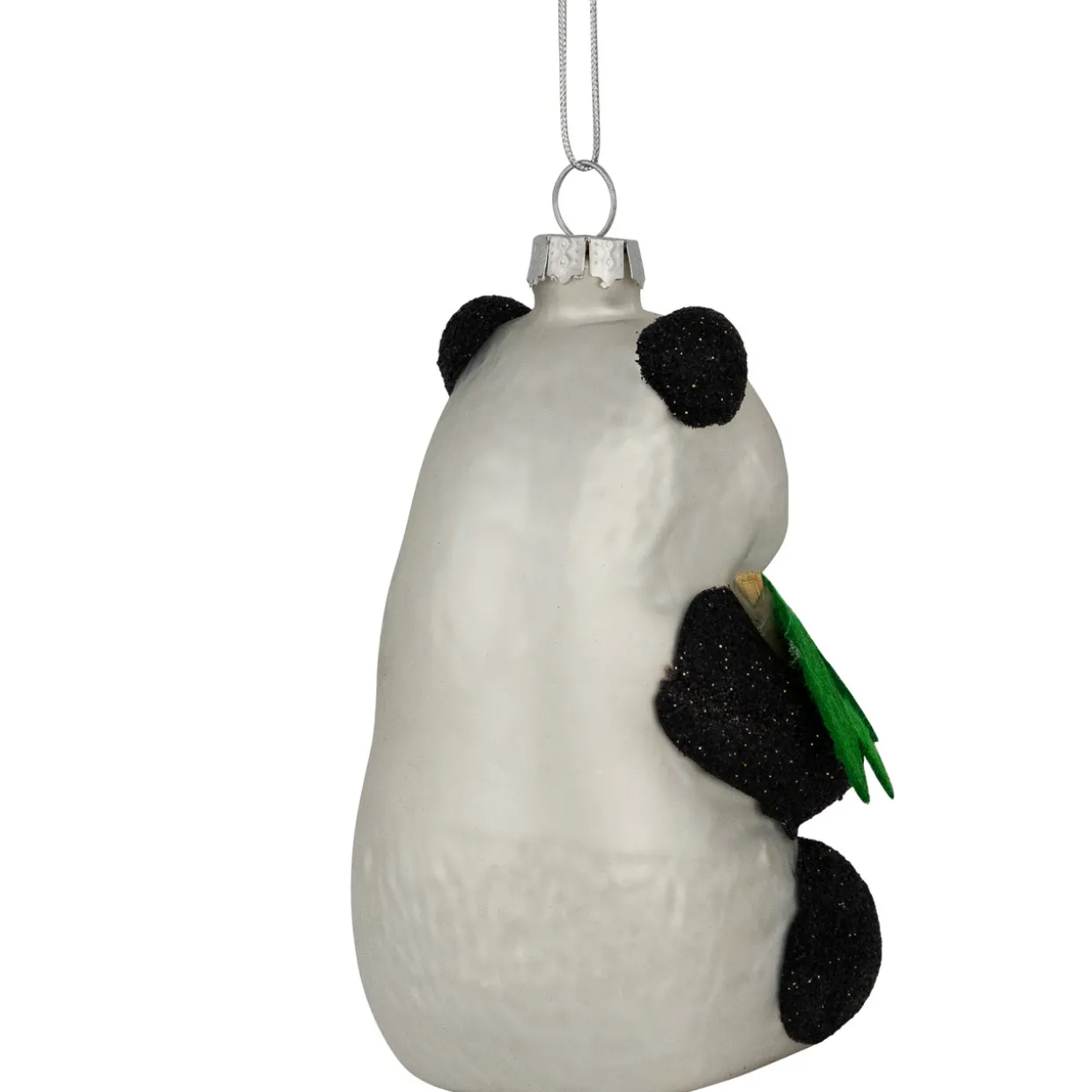 4" Black and White Glittered Panda Glass Christmas Hanging Ornament