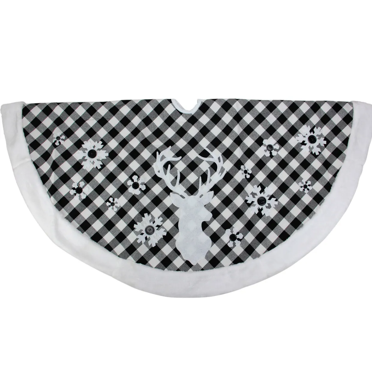 48" Black and White Plaid Reindeer Christmas Tree Skirt