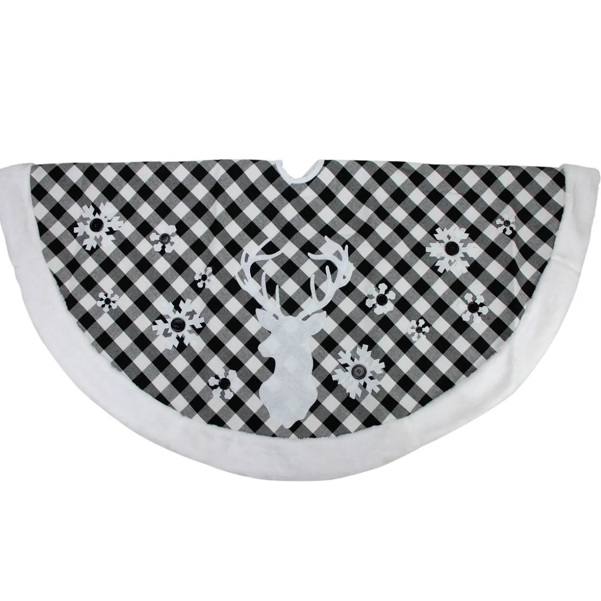 48" Black and White Plaid Reindeer Christmas Tree Skirt