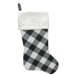 23" Black and White Rustic Checkered Christmas Stocking