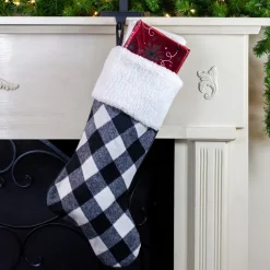 23" Black and White Rustic Checkered Christmas Stocking