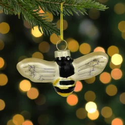 3.25" Black and Yellow Bee Glass Christmas Ornament