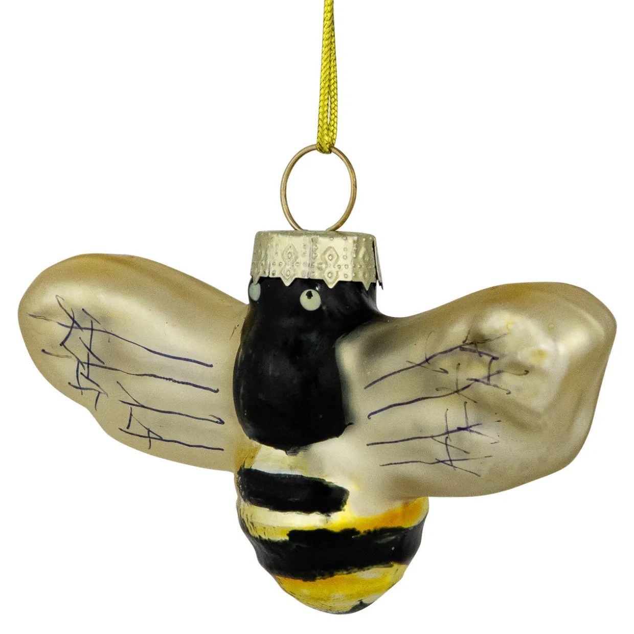 3.25" Black and Yellow Bee Glass Christmas Ornament