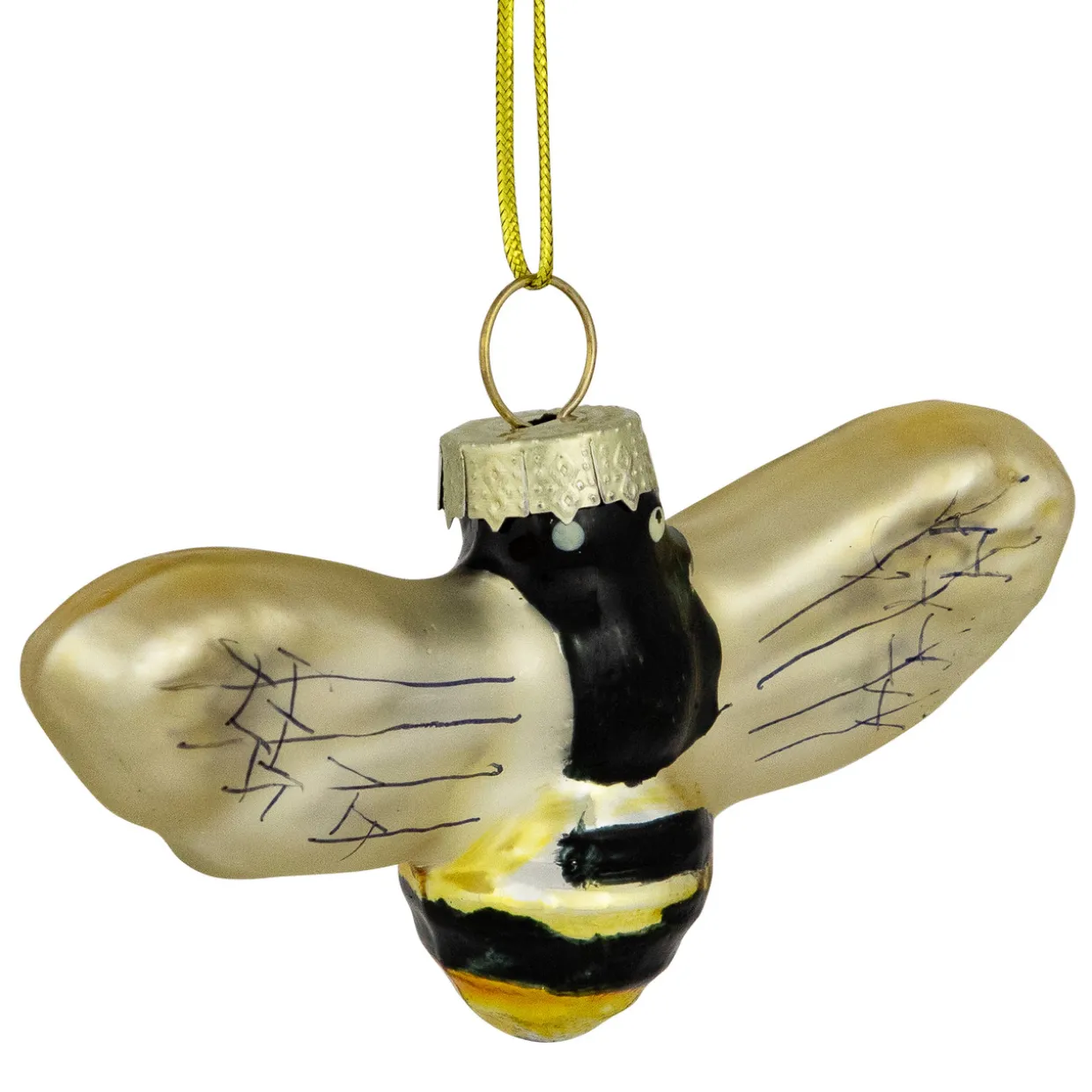 3.25" Black and Yellow Bee Glass Christmas Ornament