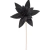 25" Black Glittered Poinsettia Christmas Floral Stem Spray
