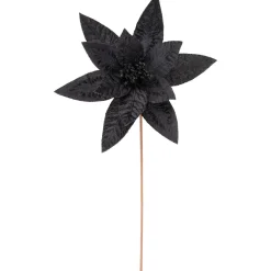 25" Black Glittered Poinsettia Christmas Floral Stem Spray