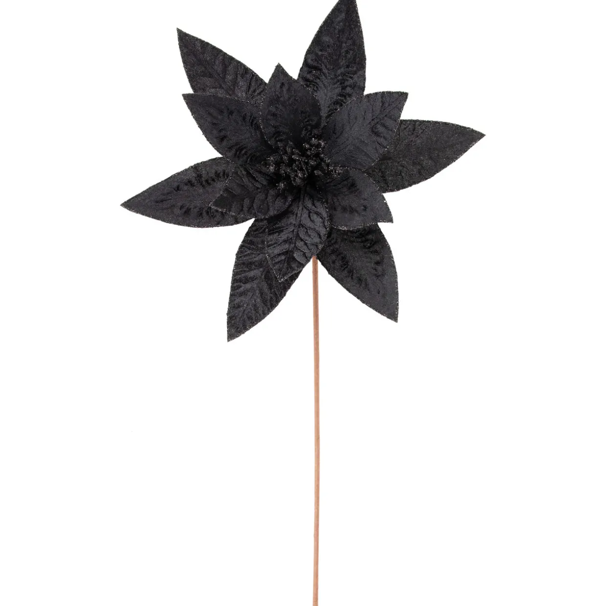 25" Black Glittered Poinsettia Christmas Floral Stem Spray