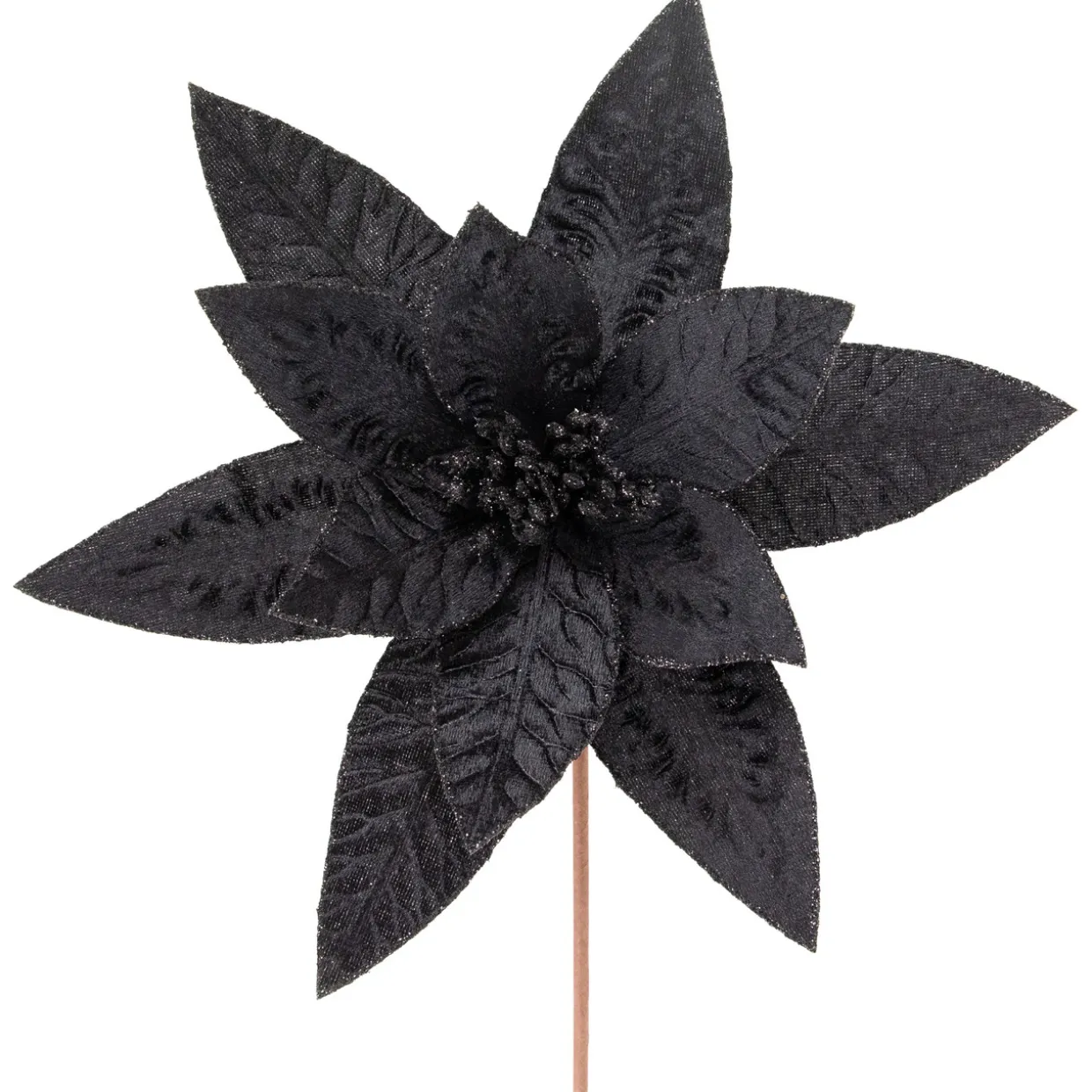25" Black Glittered Poinsettia Christmas Floral Stem Spray