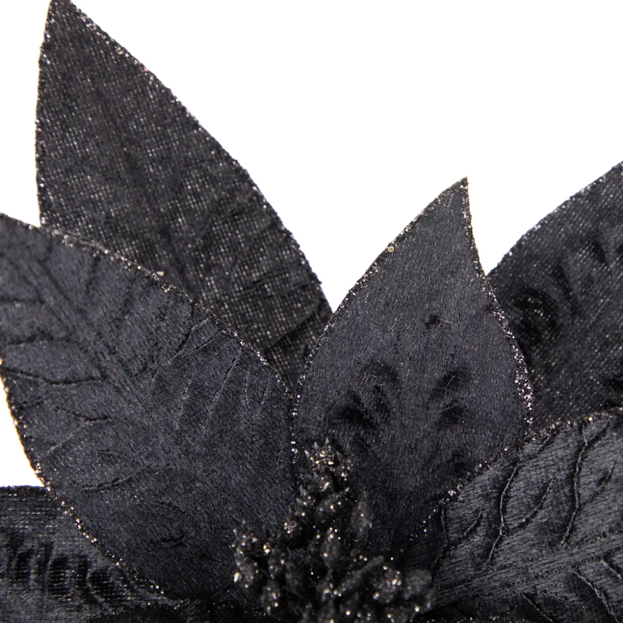 25" Black Glittered Poinsettia Christmas Floral Stem Spray