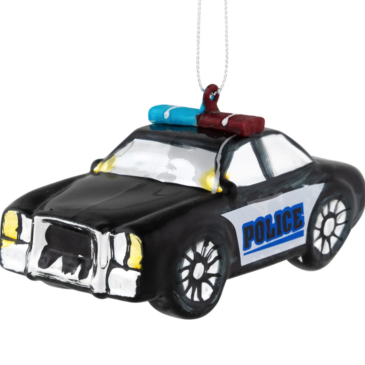 5" Black Police Car Glass Christmas Ornament