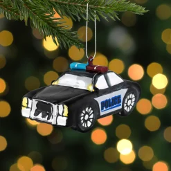 5" Black Police Car Glass Christmas Ornament