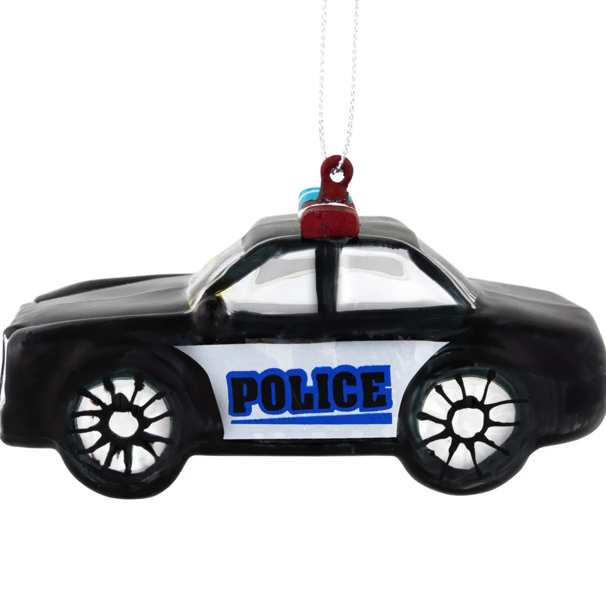 5" Black Police Car Glass Christmas Ornament
