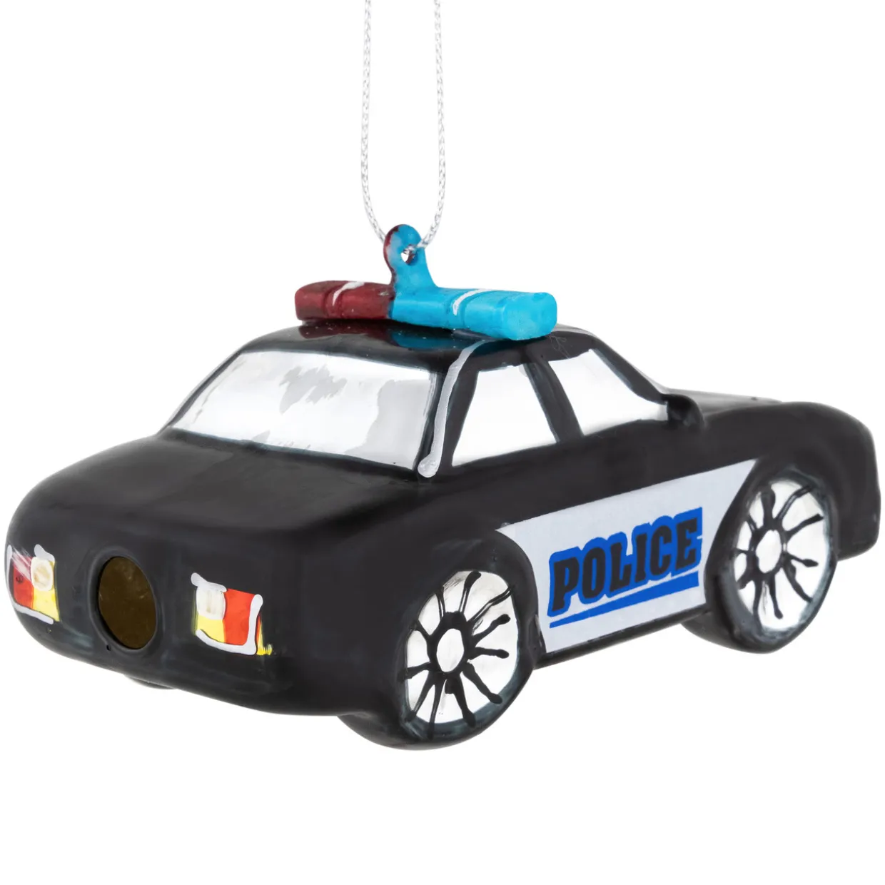 5" Black Police Car Glass Christmas Ornament