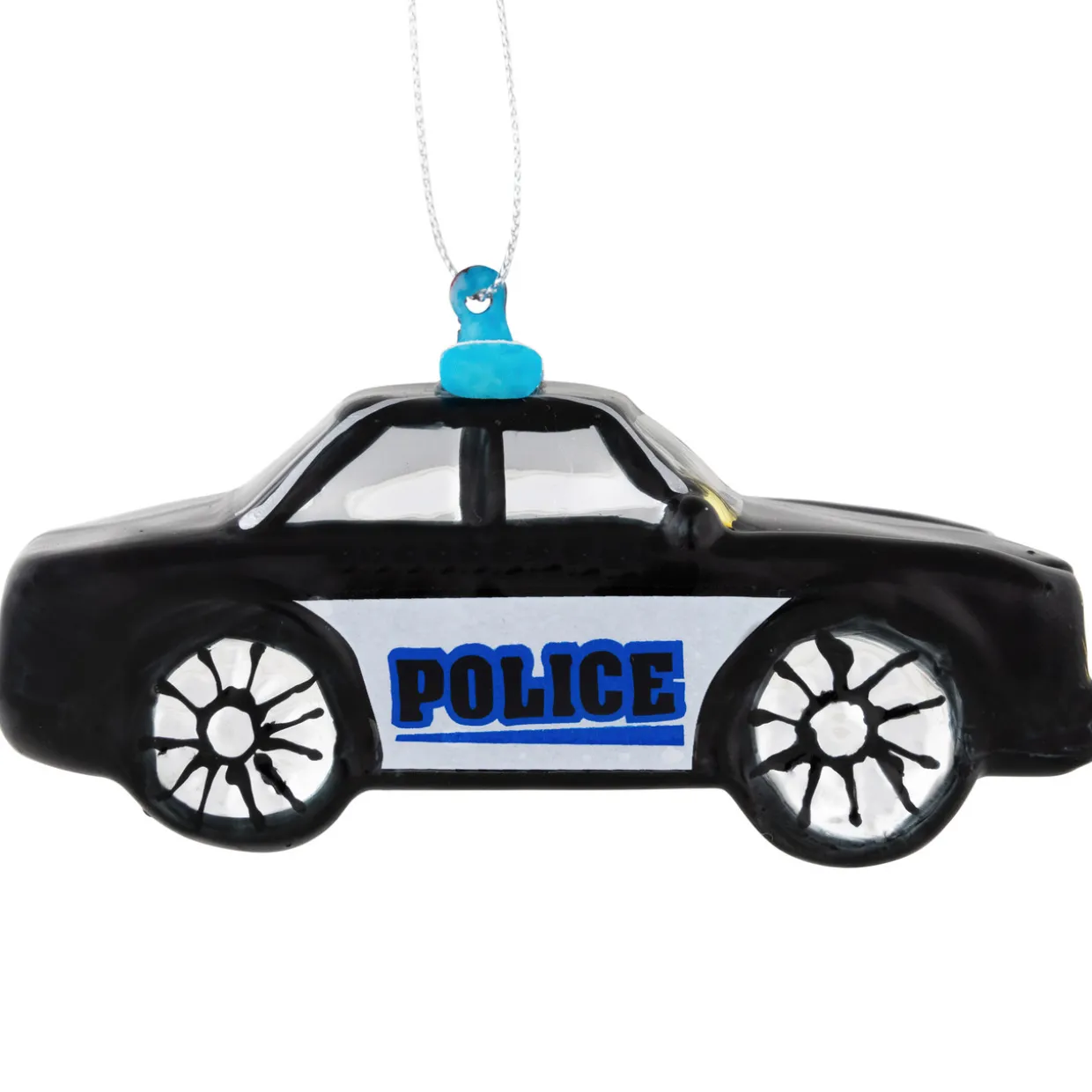 5" Black Police Car Glass Christmas Ornament