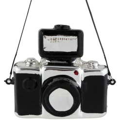 4" Black Retro Camera Glass Christmas Ornament