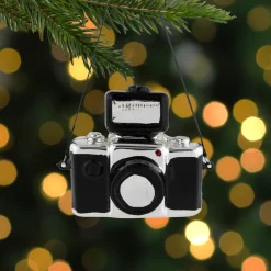4" Black Retro Camera Glass Christmas Ornament