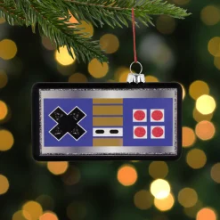 4.25" Black Retro Game Controller Glass Christmas Ornament