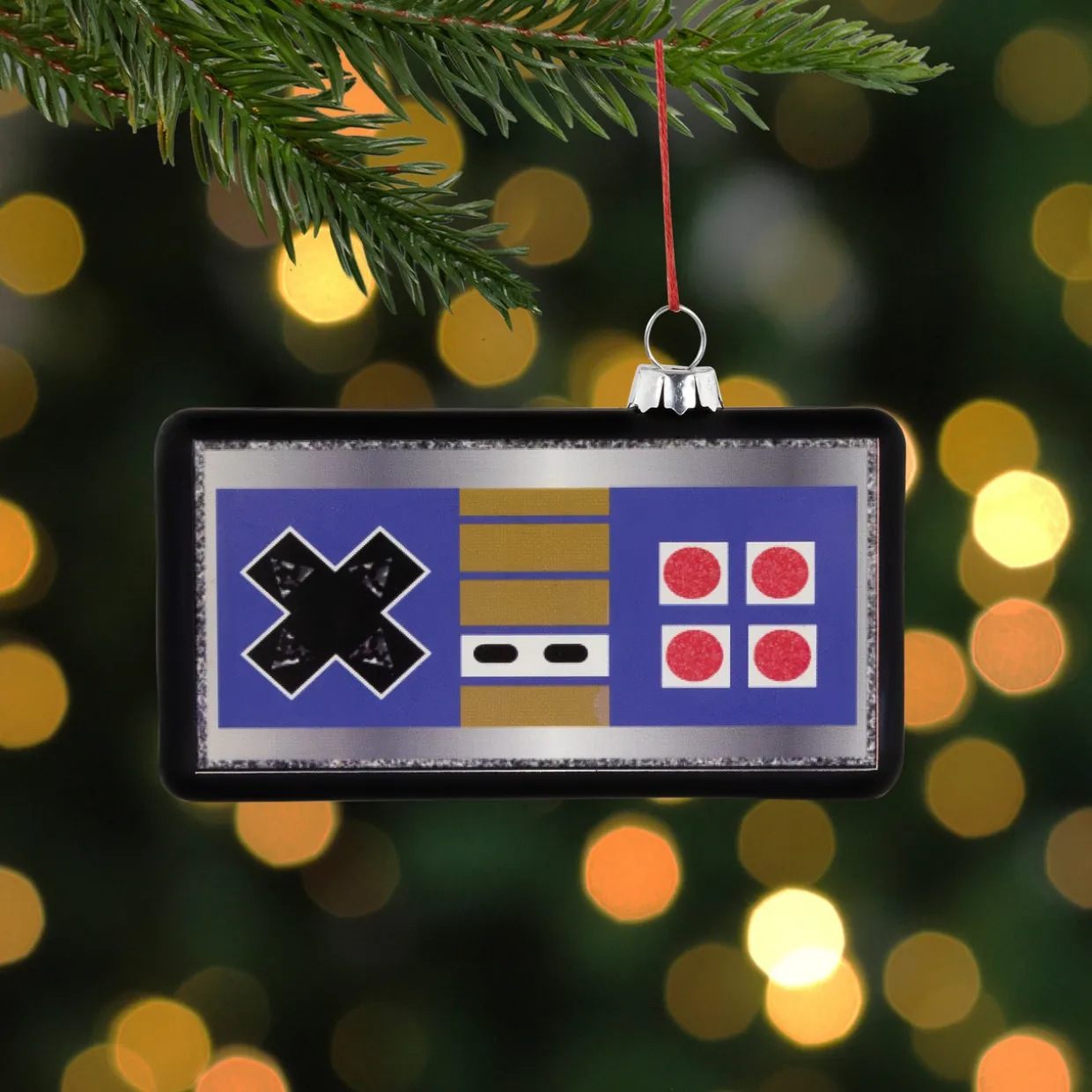 4.25" Black Retro Game Controller Glass Christmas Ornament