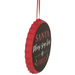 4" Black 'Santa Please Stop Here First' Bottle Cap Christmas Ornament