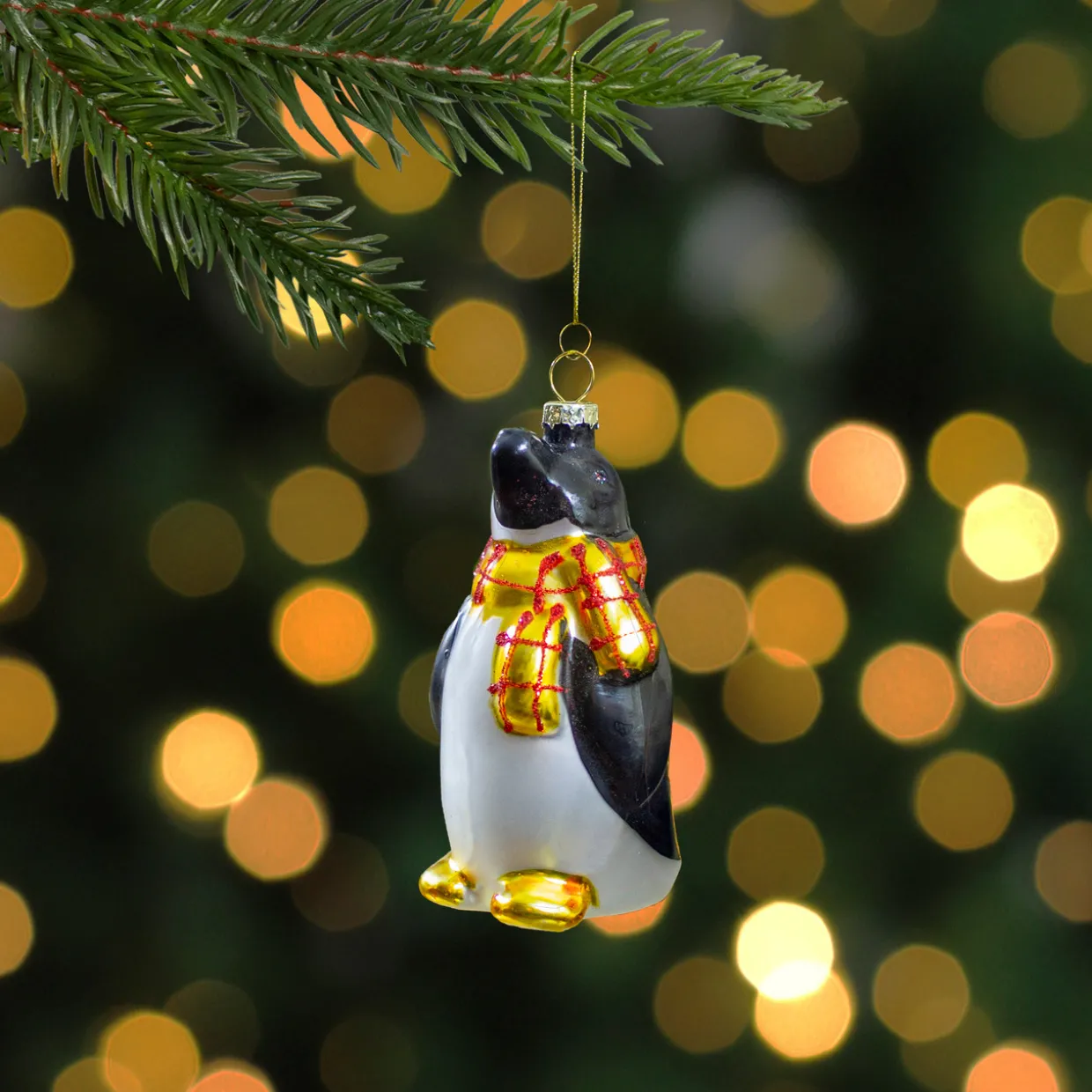 3.75" Black, White, and Yellow Glass Penguin Christmas Ornament