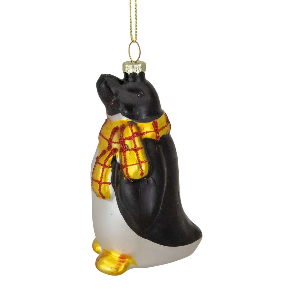 3.75" Black, White, and Yellow Glass Penguin Christmas Ornament