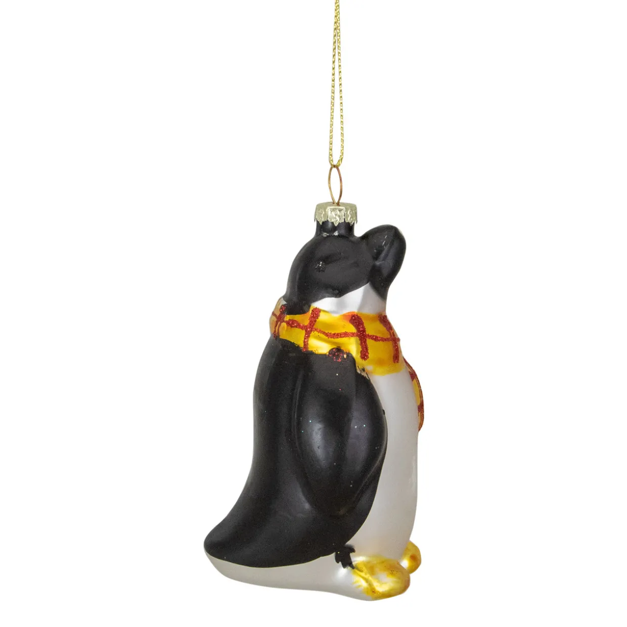 3.75" Black, White, and Yellow Glass Penguin Christmas Ornament