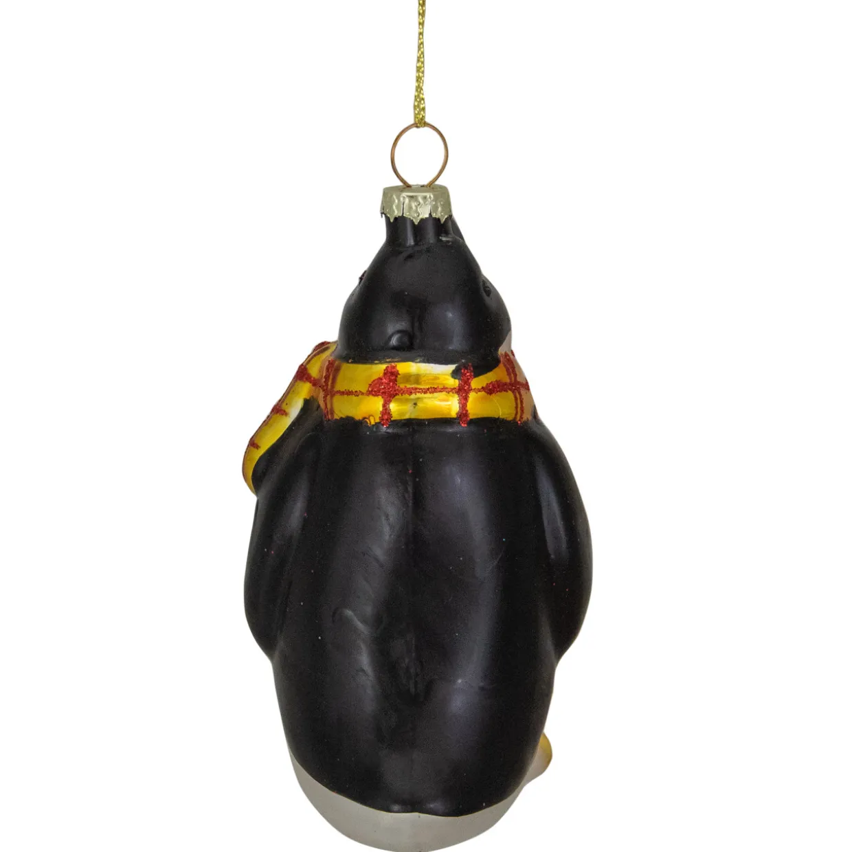 3.75" Black, White, and Yellow Glass Penguin Christmas Ornament