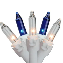 50 Blue and Clear Mini Window Curtain Icicle Christmas Lights - 2.6 ft White Wire