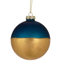 3.5" Blue and Gold Glass Ball Christmas Ornament
