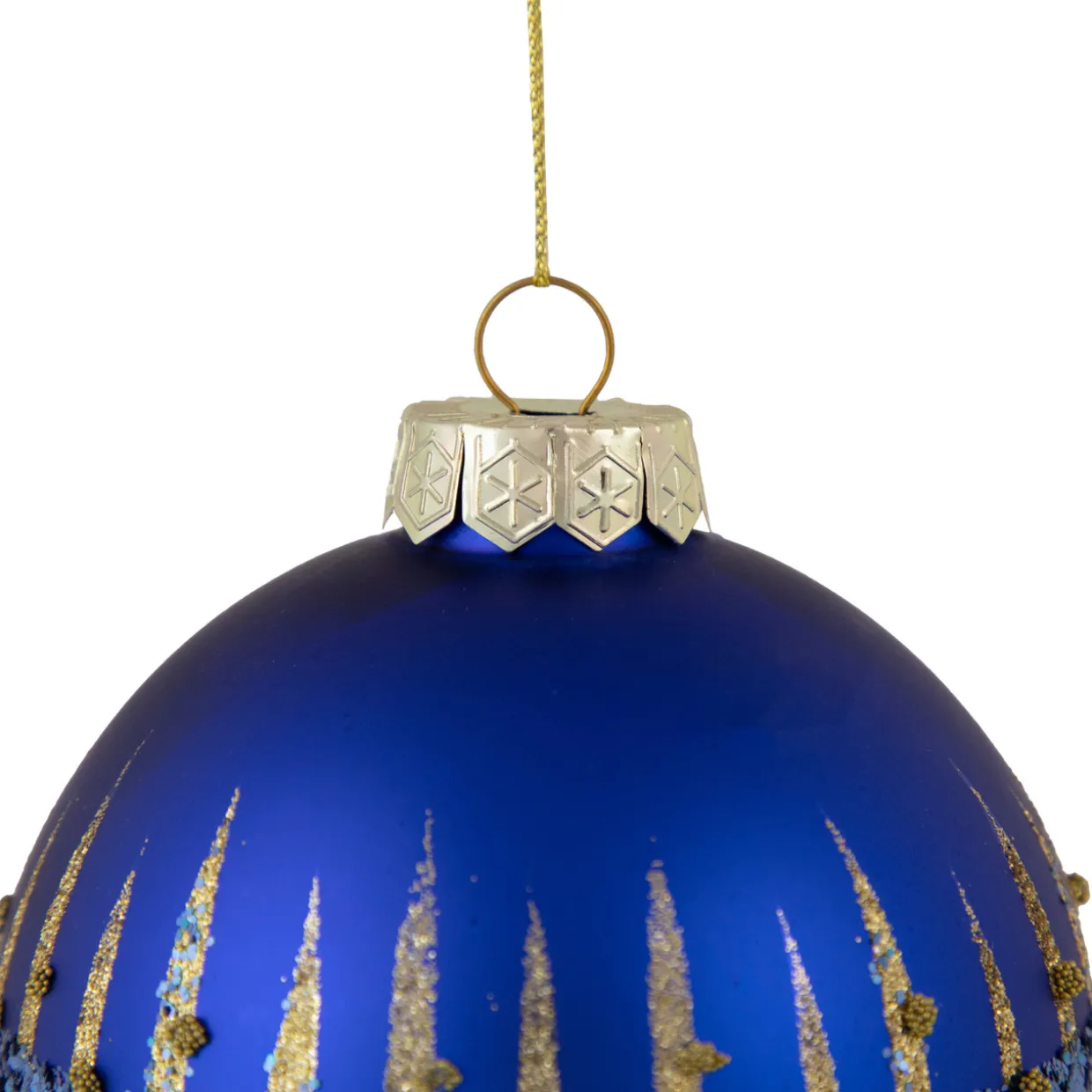 4" Blue and Gold Glitter Glass Ball Christmas Ornament