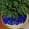 48" Blue and Gold Nativity Scene Christmas Tree Skirt with Gold Border