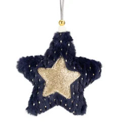 5.5" Blue and Gold Plush Star Christmas Ornament