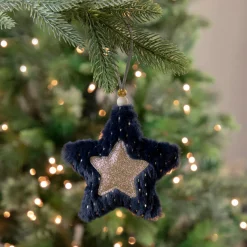 5.5" Blue and Gold Plush Star Christmas Ornament