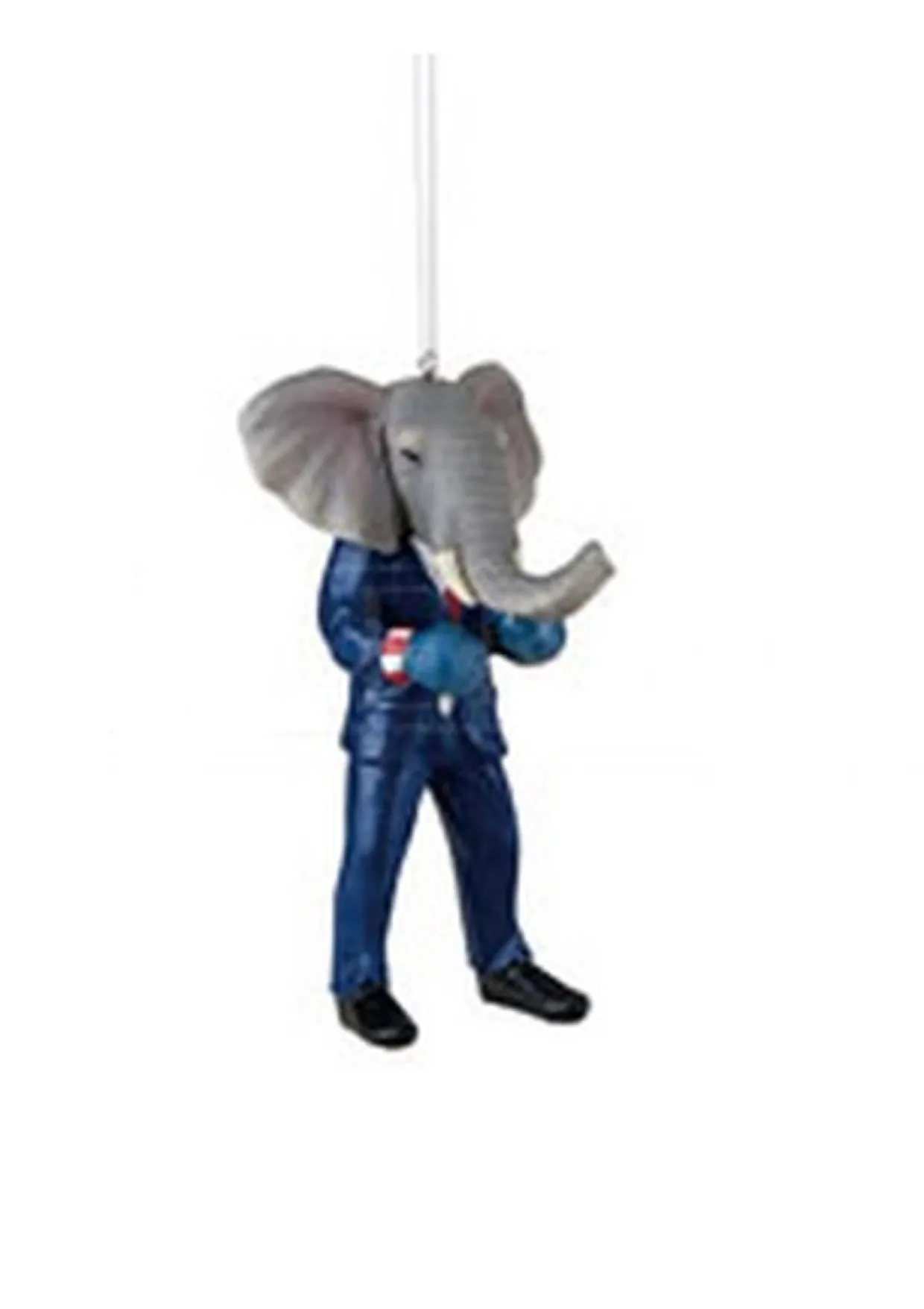 4.5" Blue and Gray Elephant Boxer in Suit Christmas Ornament