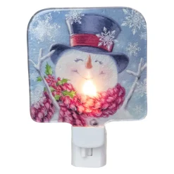 4" Blue and Red Glass Snowman Christmas Night Light