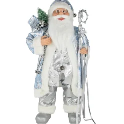 24" Blue and Silver Ice Palace Santa Claus with Staff and Bag Christmas Figure
